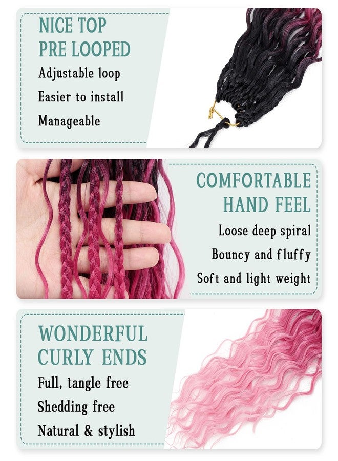 Liyate Goddess Box Braids Crochet Hair Ombre Pink Boho Crochet Braids 24 Inch 7 Packs Bohemian Crochet Braids with Curly Ends Knotless Box Braids Crochet Braiding Hair Extensions, 1B/Rosy/Pink - Image 3